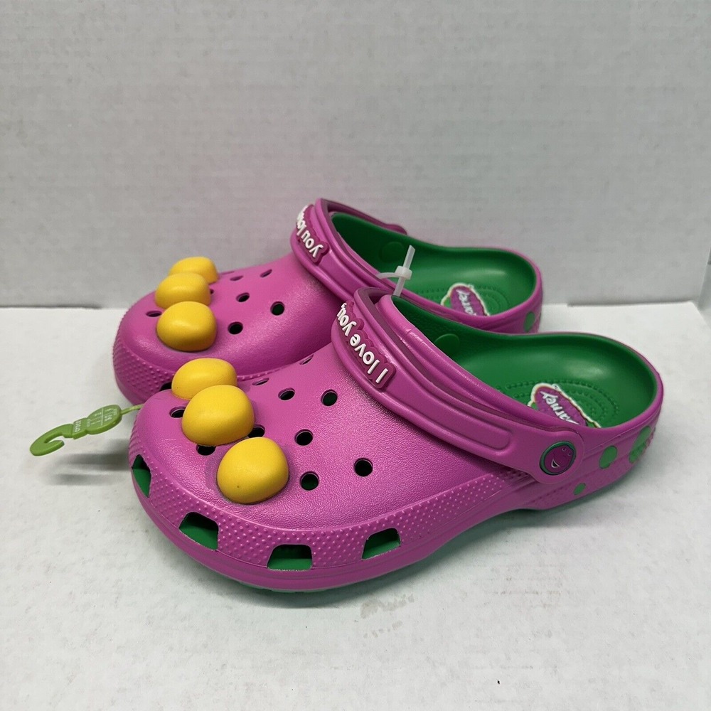 New With Tags‎ Crocs Kids Barney Clogs Size J2